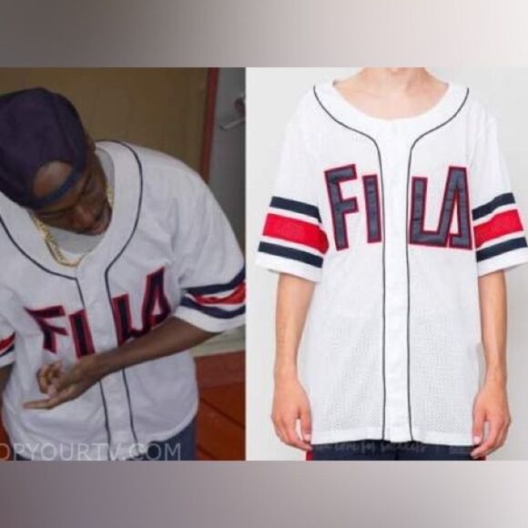 Fila Jersey Men's Baseball White Short Sleeve Button Up - Picture 1 of 4